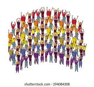 Rainbow symbol pride big group happy people. Big group homosexual happy people in colors of rainbow flags in meeting. Color vector illustration.