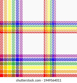 Rainbow tartan. Seamless vector multicoloured check. Suitable for fashion, home decor and pride branding.