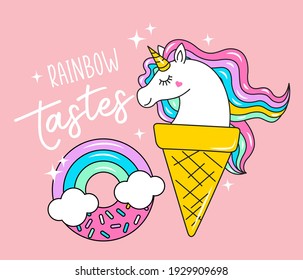 RAINBOW TASTES, UNICORN AND RAINBOW DONUT