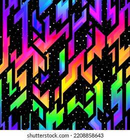 Rainbow tech space geometric seamless pattern