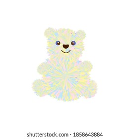 Oso de peluche arco iris aislado en blanco. Oso pequeño de caricatura. Impresión de estilo infantil con oso iridiscente