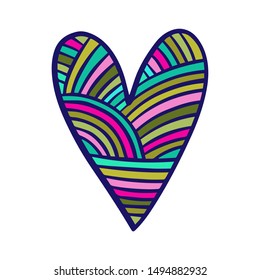 Rainbow textile heart knitted vector illustration element hand drawn in cartoon style on isolated background