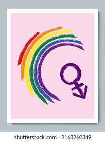 Rainbow Texture Doodle Brushstroke Semicircle with Gender LGBT Symbol.