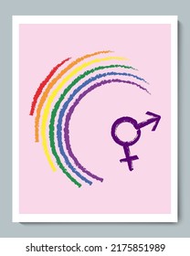 Semicírculo de pincel de garabato de textura arcoiris con símbolo LGBT de género.