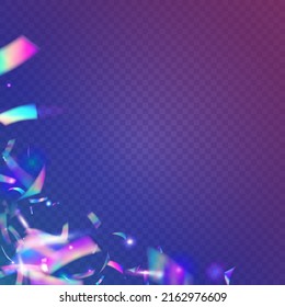 Rainbow Texture. Hologram Tinsel. Surreal Art. Shiny Festival Decoration. Modern Foil. Party Element. Violet Laser Effect. Neon Confetti. Blue Rainbow Texture
