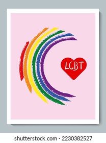 Rainbow Texture Semicircle with Gender Heart Symbol and Doole Inscription LGBT