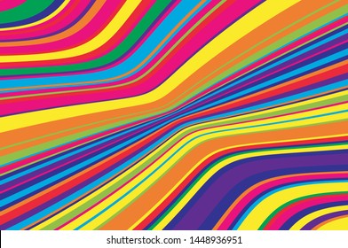 Rainbow Texture with wavy, curves lines. Optical art background. Wave design black and white. Digital image with a psychedelic stripes. Vector illustration