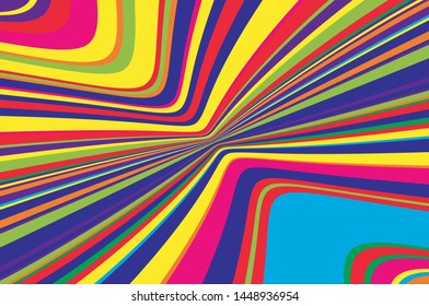Rainbow Texture with wavy, curves lines. Optical art background. Wave design black and white. Digital image with a psychedelic stripes. Vector illustration