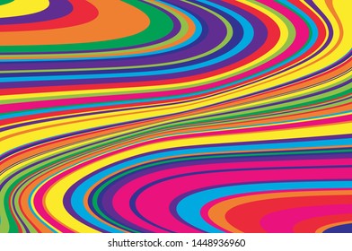 Rainbow Texture with wavy, curves lines. Optical art background. Wave design black and white. Digital image with a psychedelic stripes. Vector illustration