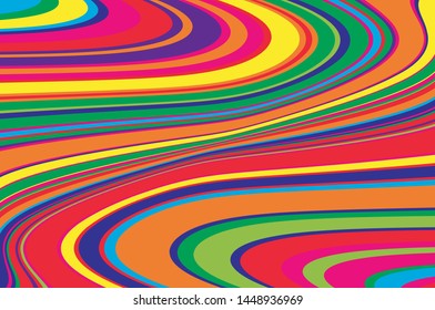 Rainbow Texture with wavy, curves lines. Optical art background. Wave design black and white. Digital image with a psychedelic stripes. Vector illustration