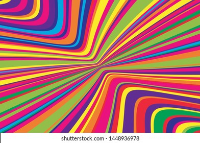 Rainbow Texture with wavy, curves lines. Optical art background. Wave design black and white. Digital image with a psychedelic stripes. Vector illustration