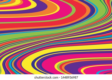 Rainbow Texture with wavy, curves lines. Optical art background. Wave design black and white. Digital image with a psychedelic stripes. Vector illustration