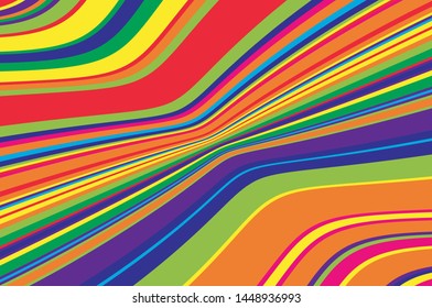Rainbow Texture with wavy, curves lines. Optical art background. Wave design black and white. Digital image with a psychedelic stripes. Vector illustration