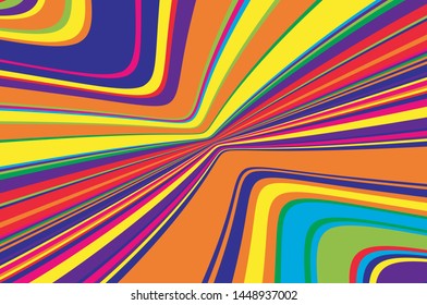 Rainbow Texture with wavy, curves lines. Optical art background. Wave design black and white. Digital image with a psychedelic stripes. Vector illustration