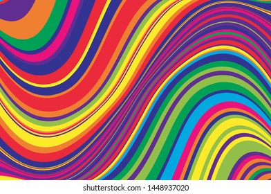 Rainbow Texture with wavy, curves lines. Optical art background. Wave design black and white. Digital image with a psychedelic stripes. Vector illustration