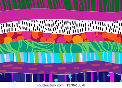Rainbow textured hand drawn background abstract in vibrant colors stripes cut out