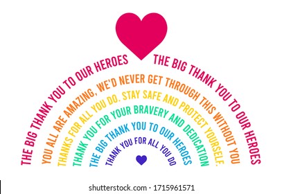 Rainbow thank you card or banner design. Thank you to all health workers rainbow abstract message. Giving back gratitude card for national health service workers.