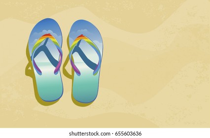 Rainbow thongs on the beach and dream of water