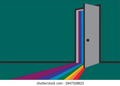 rainbow through open door. Comming out concept