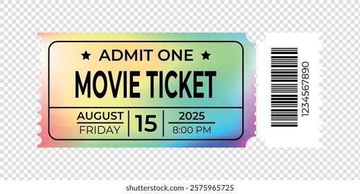 Rainbow ticket with customizable text. Multicolored retro ticket template in vintage style for cinema, theater, circus and casino. High quality EPS 10 vector illustration.