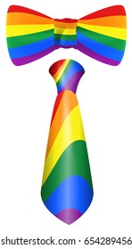 Rainbow tie and bow symbol LGBT. Isolated on white vector illustration