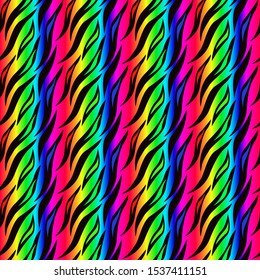 Rainbow Tiger Print Seamless Pattern,, Rainbow Tiger Surface Pattern, Panther Vector Repeat Pattern for Home Decor, Textile Design, Fabric Printing, Stationary, Packaging, or Background
