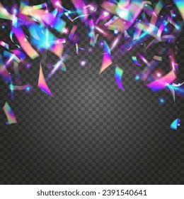 Rainbow Tinsel. Blur Abstract Decoration. Falling Confetti. Kaleidoscope Texture. Pink Metal Glitter. Retro Flyer. Crystal Foil. Webpunk Art. Violet Rainbow Tinsel