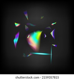 Rainbow Tinsel. Falling Hologram Confetti.  Gradient Overlay Vivid Foil Tinsel. Blue, Purple, Green Celebration Background. Holo Glam Effect Rainbow Tinsel. Metal Transparent Falling Particles.