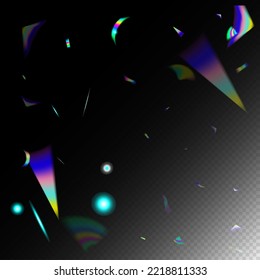 Rainbow Tinsel.  Gradient Overlay Neon Foil Tinsel. Blue, Purple, Green Celebration Background. Metal Transparent Falling Particles. Holo Glitch Effect Rainbow Tinsel. Falling Hologram Confetti.