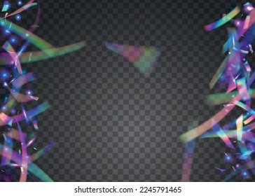 Rainbow Tinsel. Metal Element. Flying Foil. Cristal Texture. Retro Colorful Backdrop. Violet Laser Effect. Carnival Sparkles. Glitter Art. Pink Rainbow Tinsel