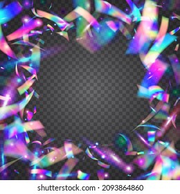 Rainbow Tinsel. Purple Disco Glare. Modern Foil. Shiny Prismatic Gradient. Blur Design. Bokeh Glitter. Glitter Art. Hologram Texture. Blue Rainbow Tinsel