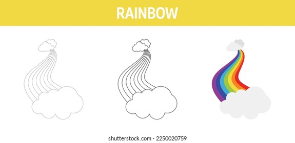 Rainbow tracing and coloring worksheet for kids