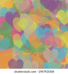 Fondo de la Boda Romántica Verde Transparente del Arcoiris. Estilo rosa vector azul. Ilustración de Arte Violeta Confetti Orange Multicolor Saint Valentine. Tejidos ornamentales de corazones morados amarillos y coloridos.