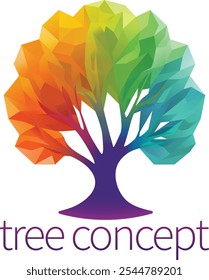 A rainbow tree abstract stylised mutli color concept design icon