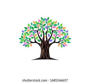 Rainbow tree logo, tree symbols vector with modern style isolated.