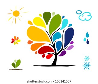 Rainbow tree with weather signs for your design