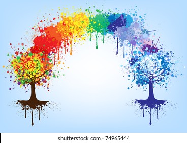 Rainbow and trees, vector colors background