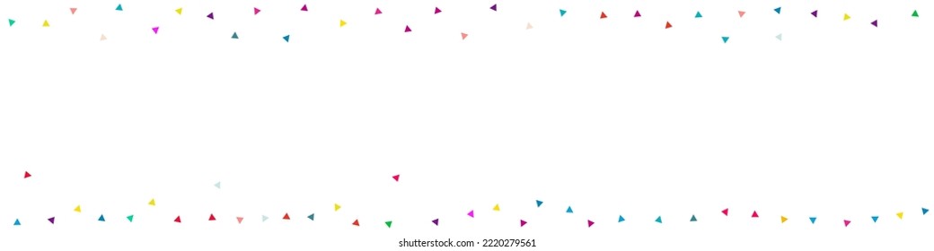 Rainbow Triangle Carnival Vector White Panoramic Background. Festive Elements Banner. Invitation Geometric Pattern. Happy Confetti Fun Invitation.