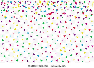 Rainbow Triangle Effect Vector Transparent Background. Carnival Confetti Backdrop. Festive Geometric Pattern. Happy Shapes Flying Card.