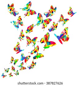 Rainbow triangle polygon butterflies swirl. Flying elegant butterfly pattern trendy design. isolated on white background. vector eps10. For wallpaper, wedding card invitation, texture web template.