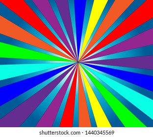 Rainbow triangle ray beams or starburst design on a blue and white gradient background