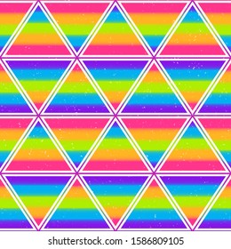 Rainbow triangle seamless pattern with grunge effect.