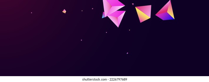 Rainbow Triangle Vector Panoramic Dark Violet Background. Bright Technology Glass Poster. Holographic Graphic Polyhedron Pattern. Digital Tetrahedron Dynamic Decoration.