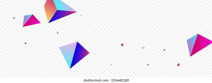 Rainbow Triangle Vector Panoramic Transparent Background. Digital Flow Glass Banner. Gradient Minimal Jewel Decoration. Magical Tetrahedron Scattered Presentation.