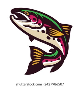 Rainbow Trout Fish Logo Mascot Jumping