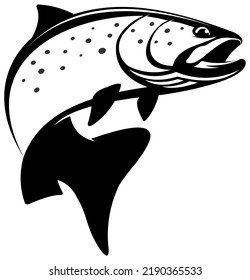 Rainbow Trout fish Logo. Unique and fresh rainbow trout fish jumping out of the water. great to use as your fly fishing Company.