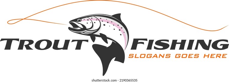 Rainbow Trout fish Logo. Unique and fresh rainbow trout fish jumping out of the water. great to use as your fly fishing Company.