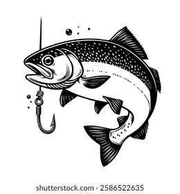 Rainbow trout fishing illustration logo vector image. Vector Cartoon Salmon. Design element , label, sign, emblem, t-shirt. Fishing theme.