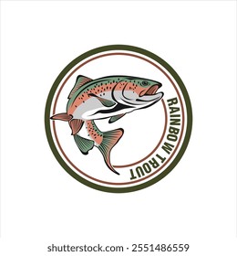 rainbow trout jumping out of water fishing logo vector illustration great for your rainbow fishing activity.