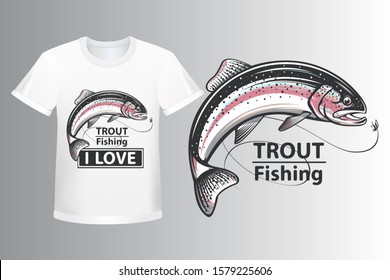 Rainbow trout jumping out water.Salmon isolated on white background. Concept art for horoscope, tattoo or colouring book.